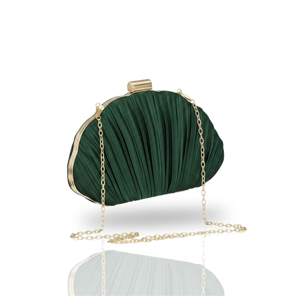 Clutch Séraphine | Cetim Luxuoso Plissado & Corrente Dourada