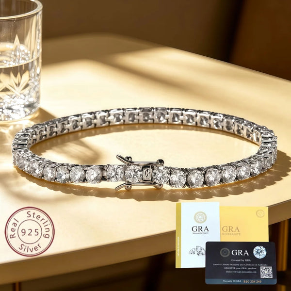 Bracelete Riviera | Moissanite, Prata S925 Banhada a Ouro Branco 18k