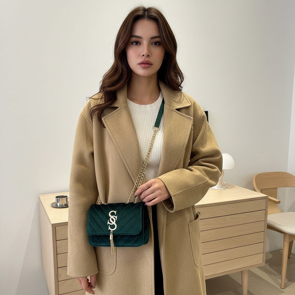 Bolsa Casual de Ombro Transversal em Camurça