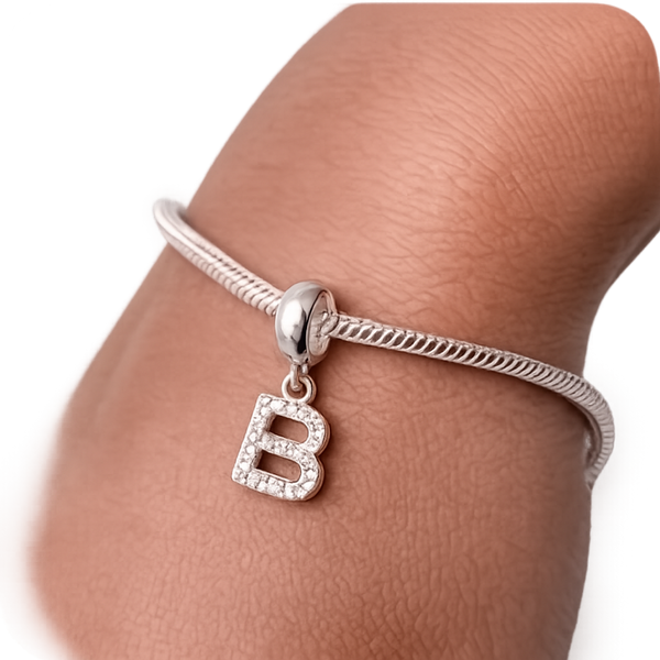 Pulseira Prata 925 Legítima com Berloque Inicial Personalizado