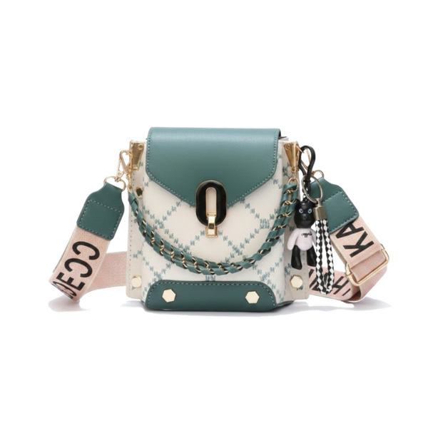 Bolsa Noir Graphic | Estampa Losango e Chaveiro — Corrente e Alça Fashion