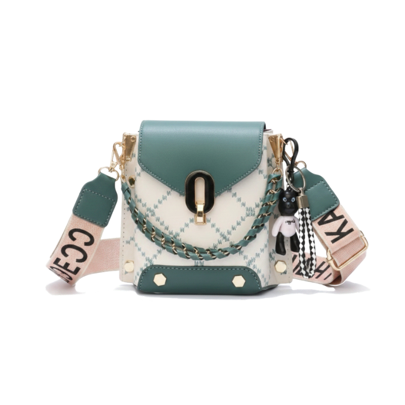 Bolsa Noir Graphic | Estampa Losango e Chaveiro — Corrente e Alça Fashion