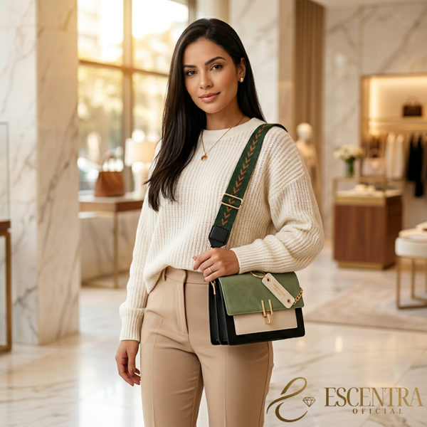 Bolsa Aurore | Alça Bordada, Fecho Dourado & Couro PU Premium