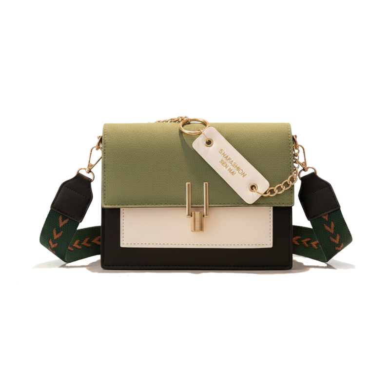 Bolsa Aurore | Alça Bordada, Fecho Dourado & Couro PU Premium