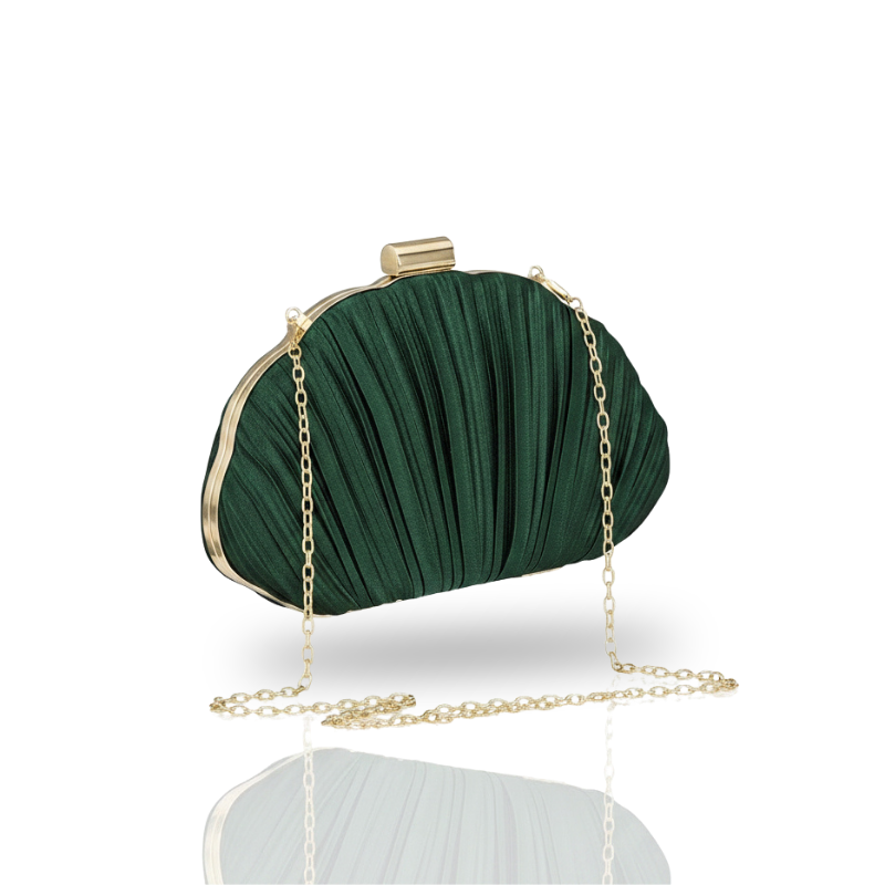 Clutch Séraphine | Cetim Luxuoso Plissado & Corrente Dourada