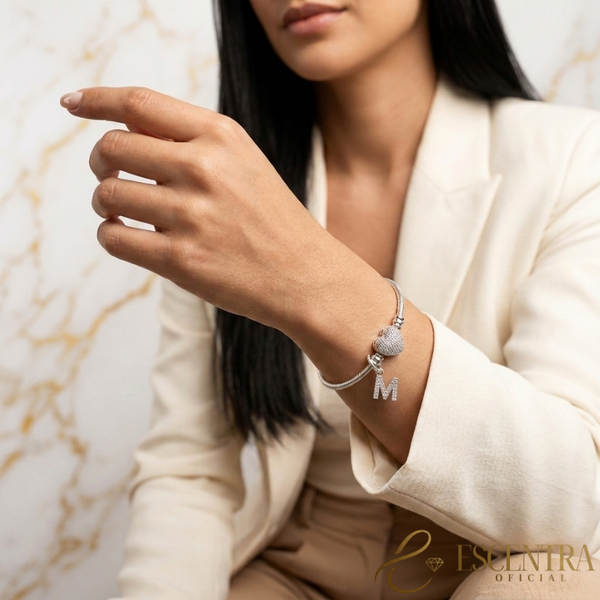 Pulseira Prata 925 | Brinde Berloque Inicial Personalizado