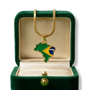 Colar e Pingente Mapa com Bandeira do Brasil | Banhado a Ouro 18k - Patriota Luxo