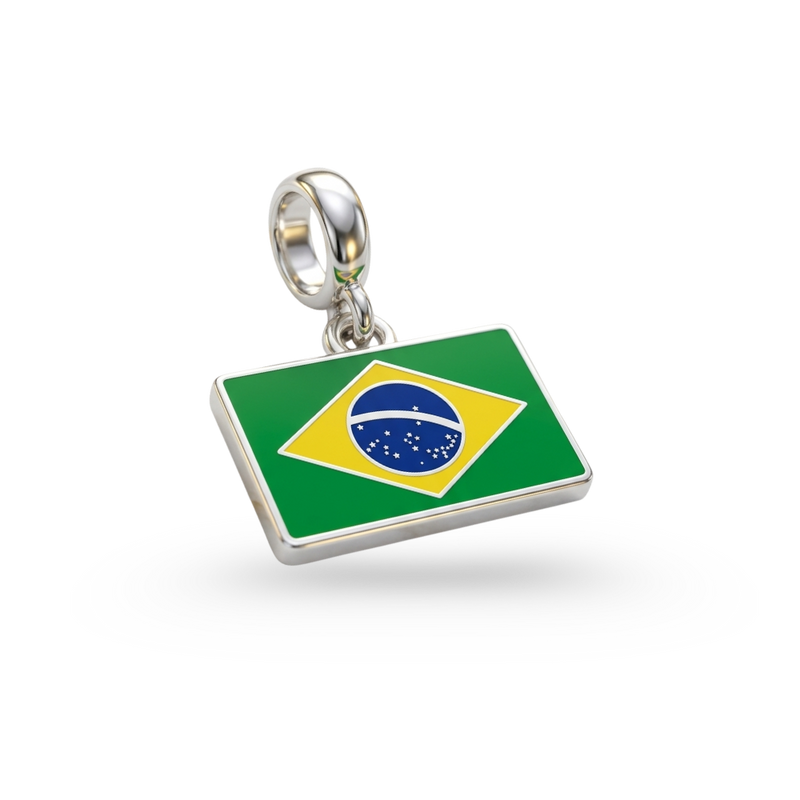 Berloque Bandeira Do Brasil | Banhado A Prata 925