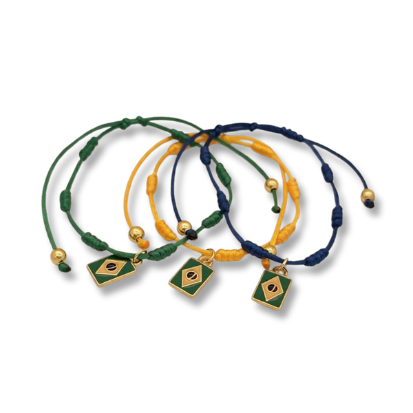 Pulseira Proteção 7 nós - Pingente e Bandeira do Brasil - Vem o Hexa!