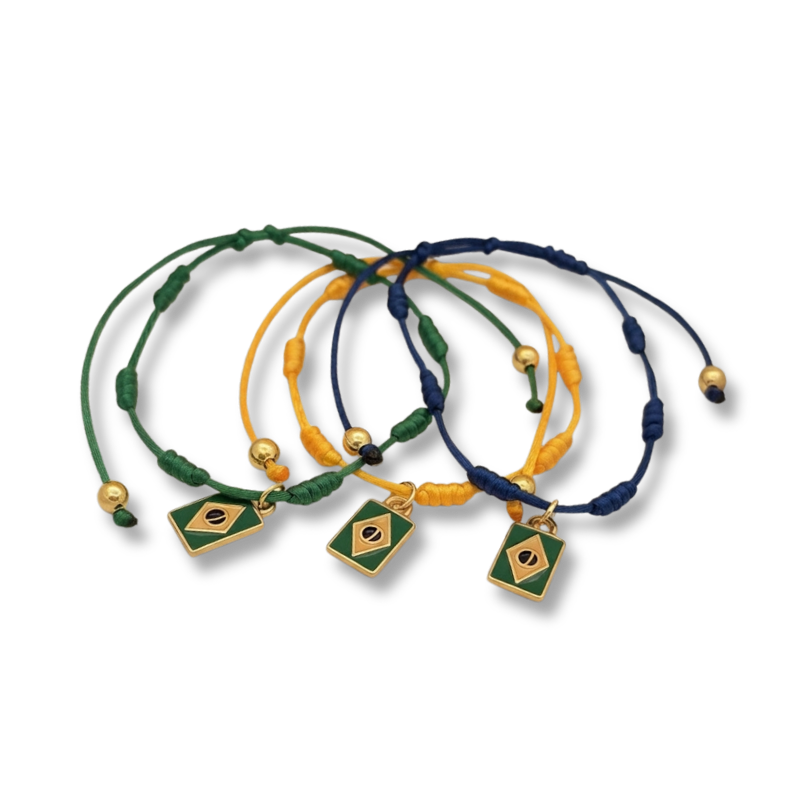 Pulseira Proteção 7 nós - Pingente e Bandeira do Brasil - Vem o Hexa!