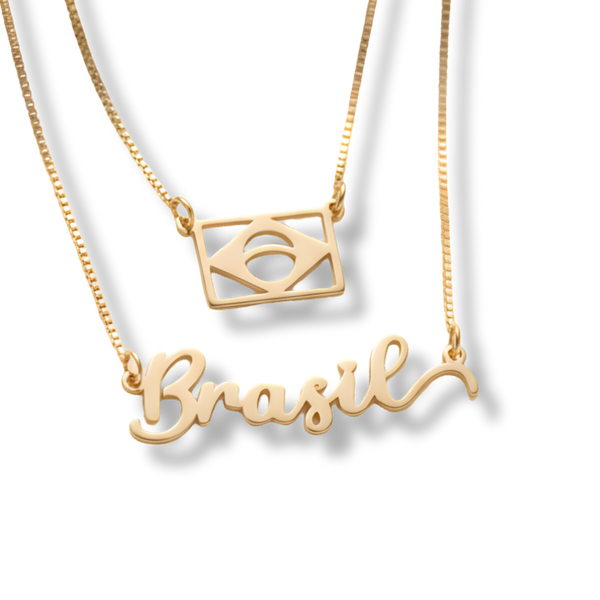 Colar Brasil e Bandeira | Banhado Ouro 18K