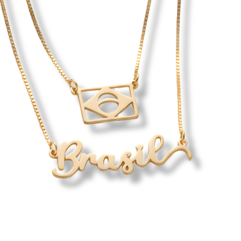 Colar Brasil e Bandeira | Banhado Ouro 18K