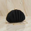 Clutch Séraphine | Cetim Luxuoso Plissado & Corrente Dourada